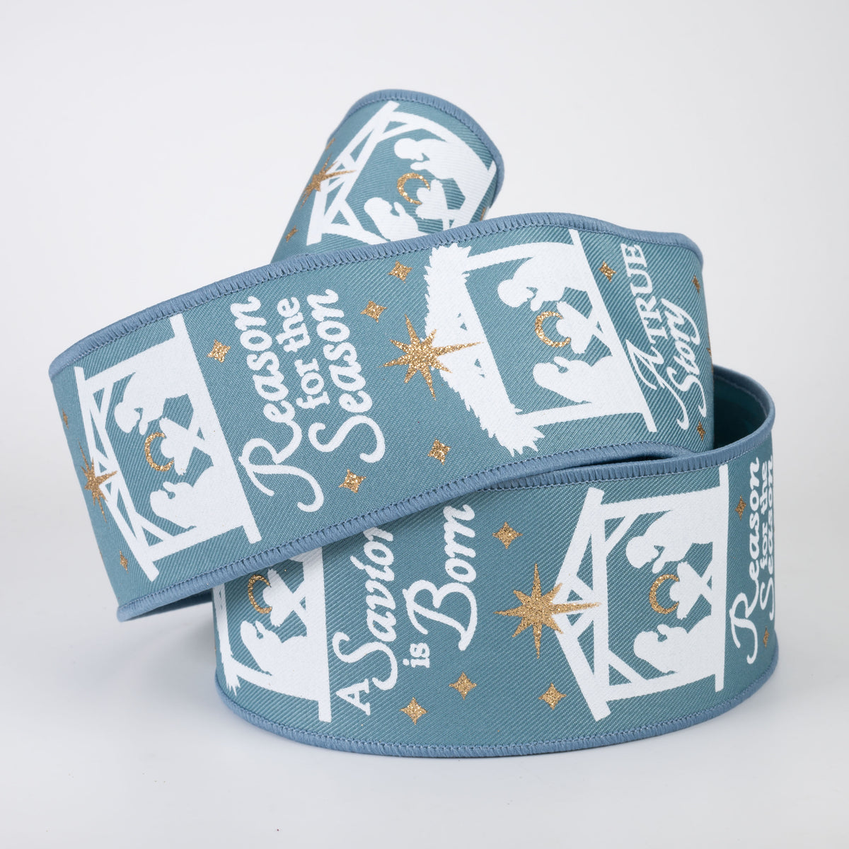 2.5" Nativity Scene Ribbon: Smoke Blue (10 Yards)
