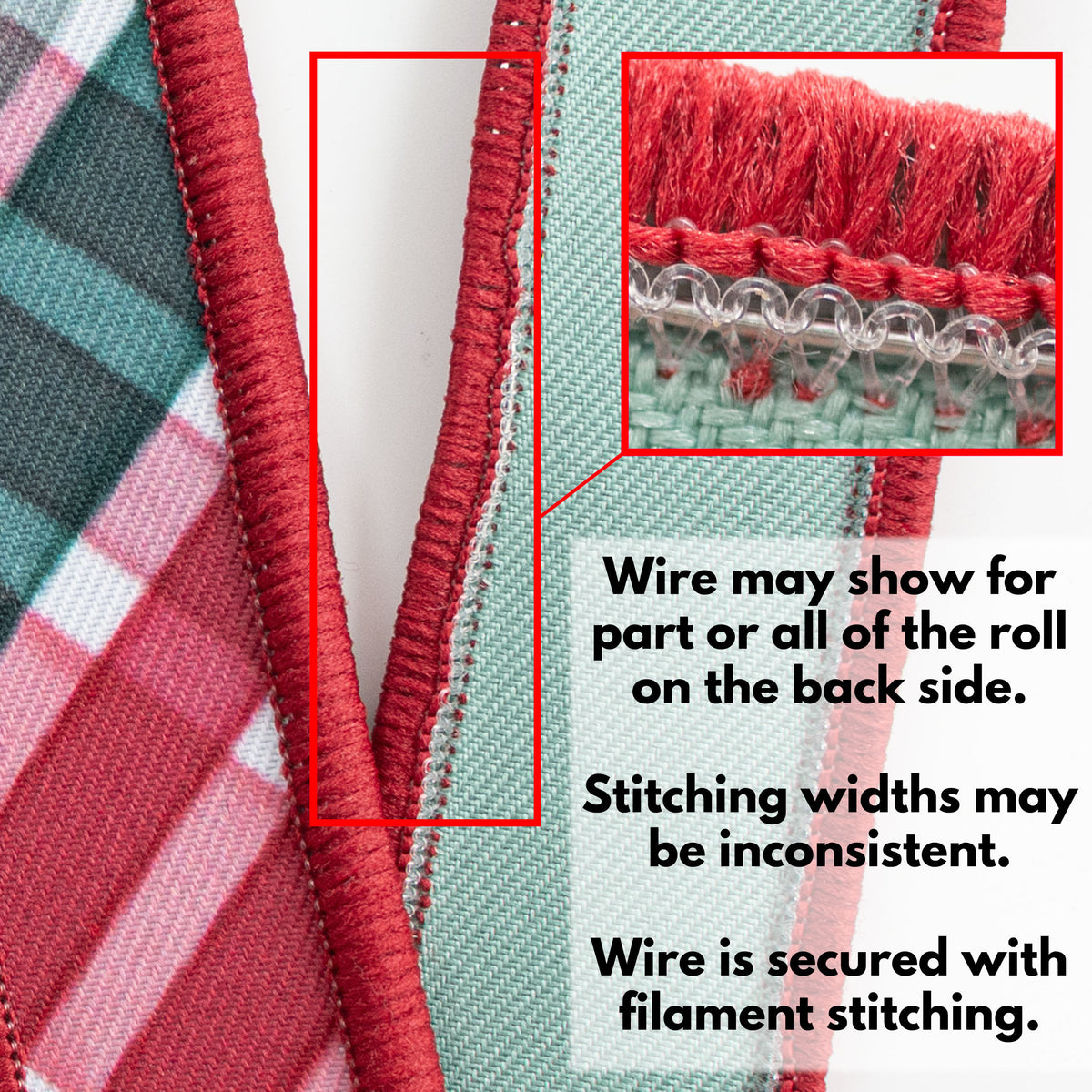 7/8" Double Sided Fused Diagonal Plaid Ribbon: Red, Sage & Emerald (10 Yards)
