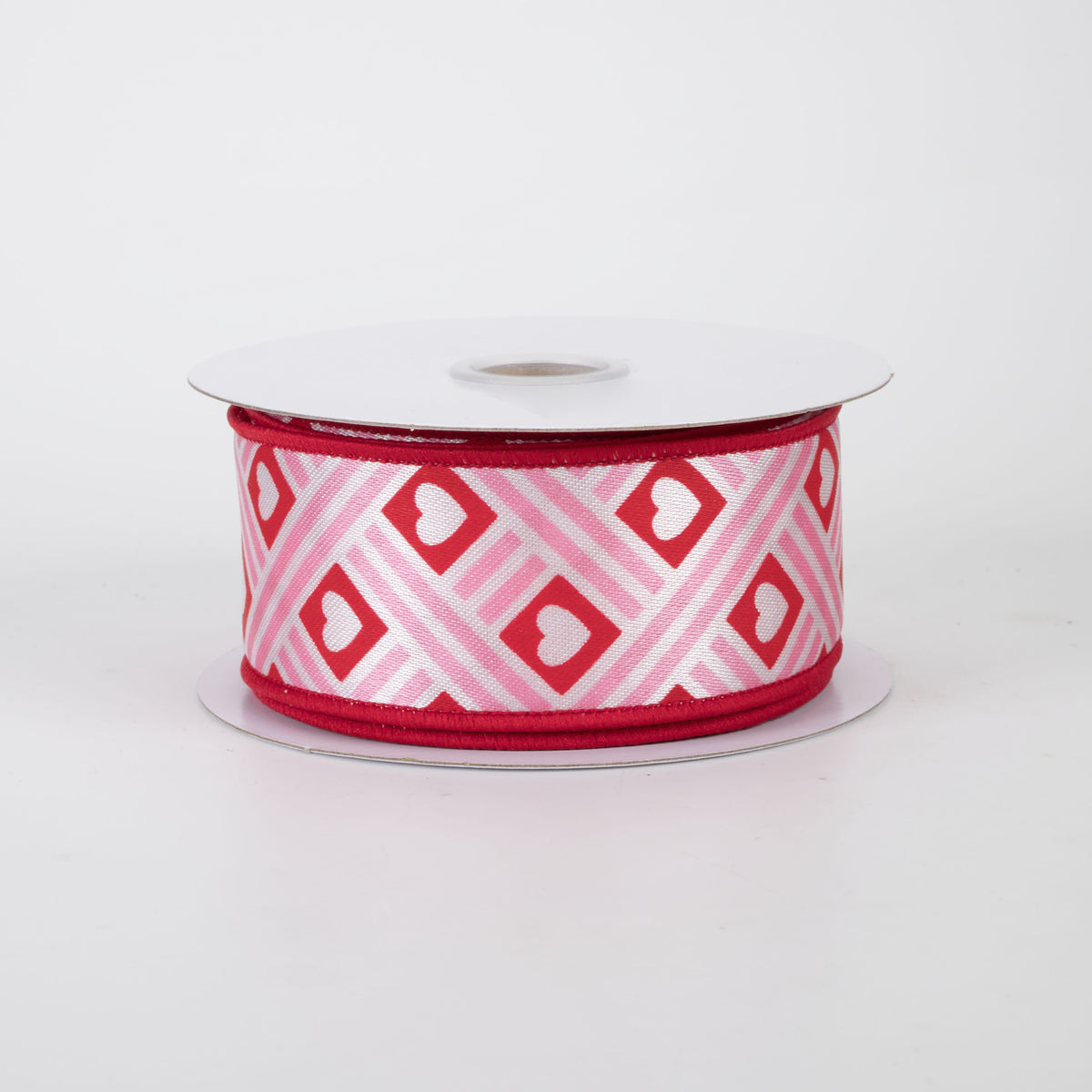 1.5" Diamond Hearts & Stripes Ribbon: Red & Pink (10 Yards)
