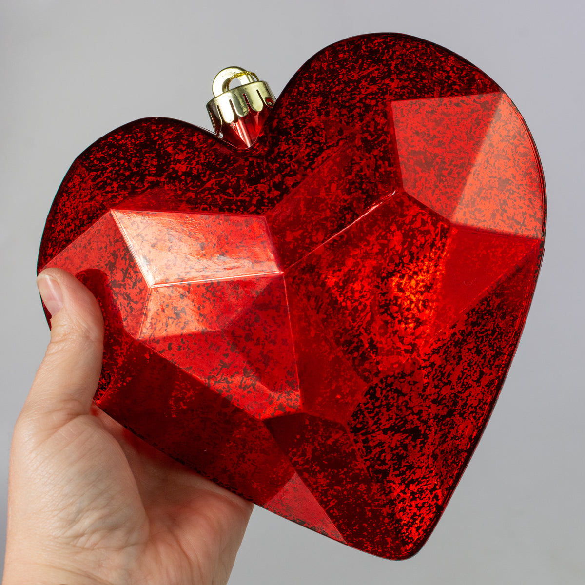 7.25" Antiqued Heart Gem Ornament: Mercury Red