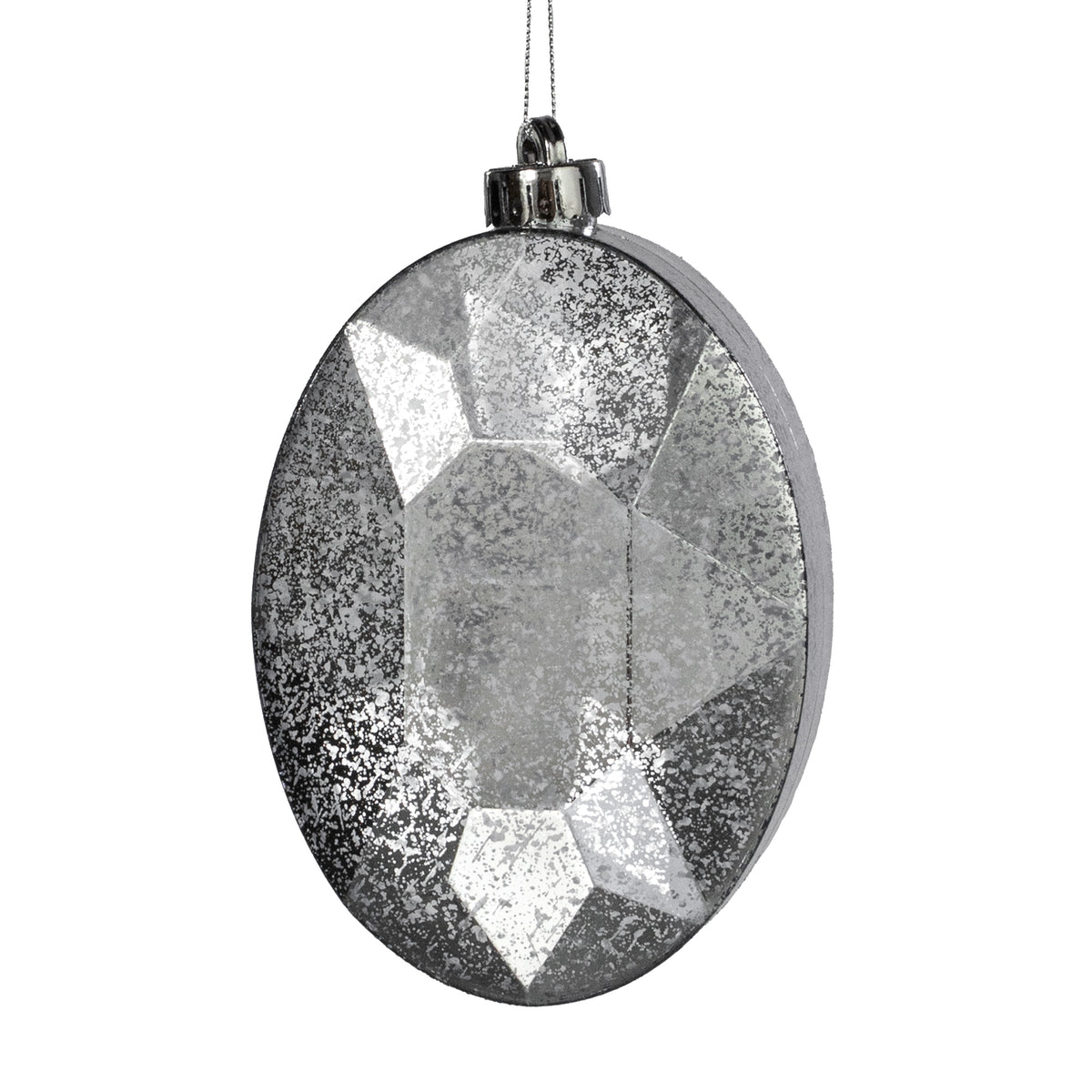 6.5" Antiqued Oval Gem Ornament: Mercury Silver