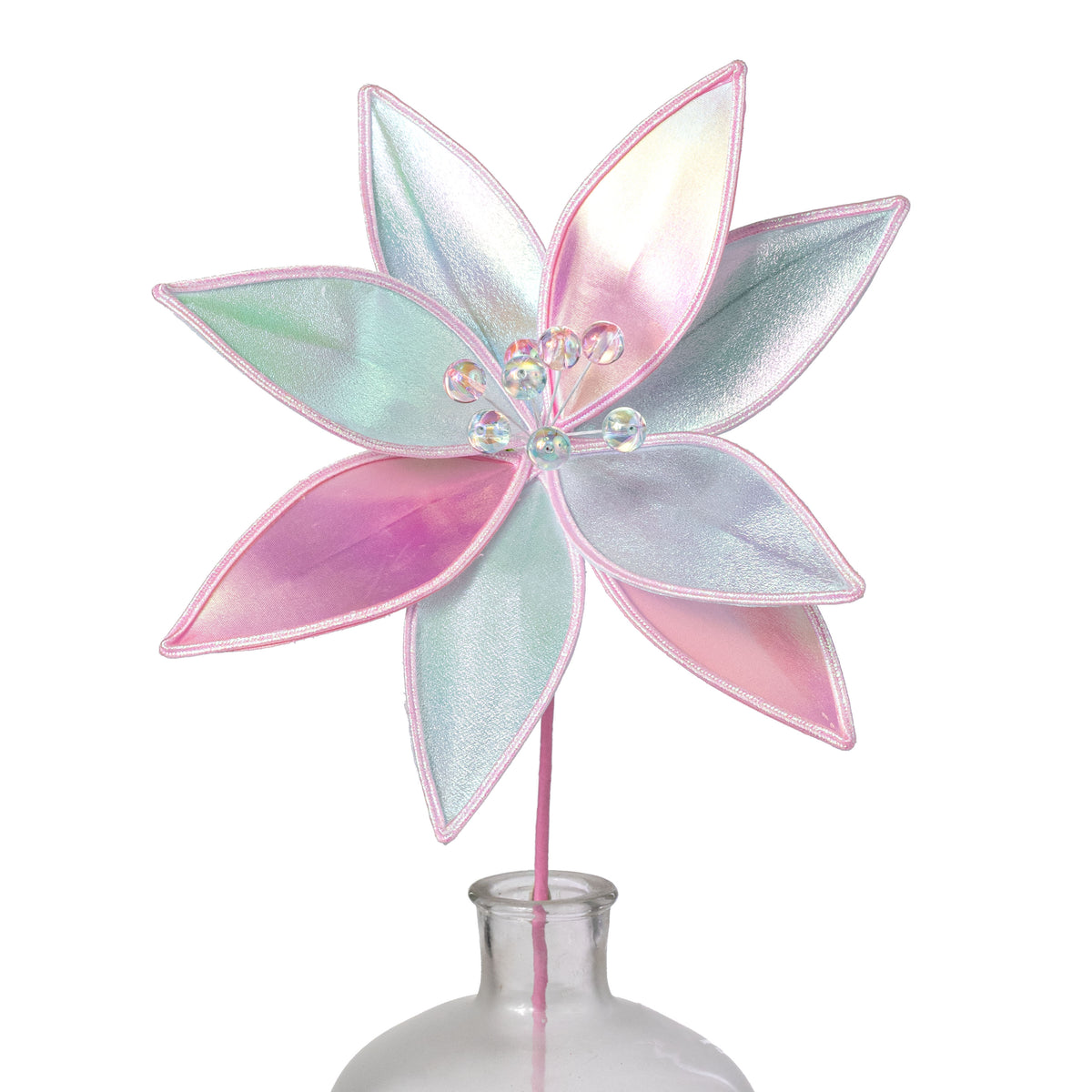 12" x 27" Glossy Iridescent Poinsettia Stem: Mint & Pink