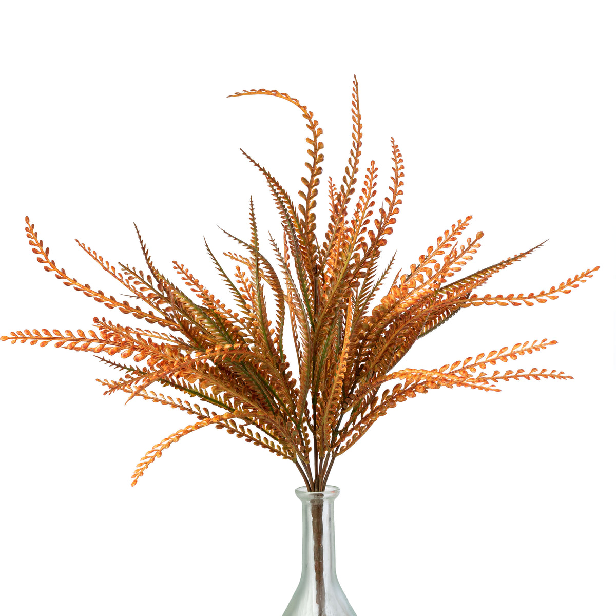 20" Plastic Leaf Button Fern Bush: Orange (7 Stem)