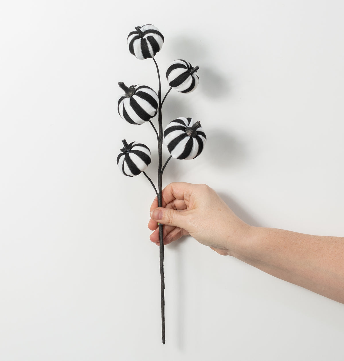 16" Stripe Fabric Pumpkins Pick: Black & White