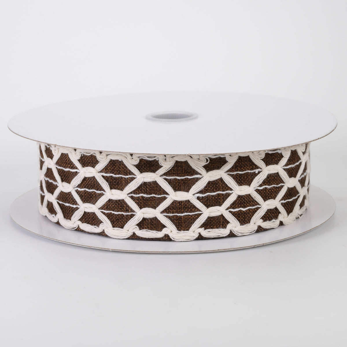 1.5" Ivory Scalloped Weave on Linen Ribbon: Dark Brown (10 Yards)