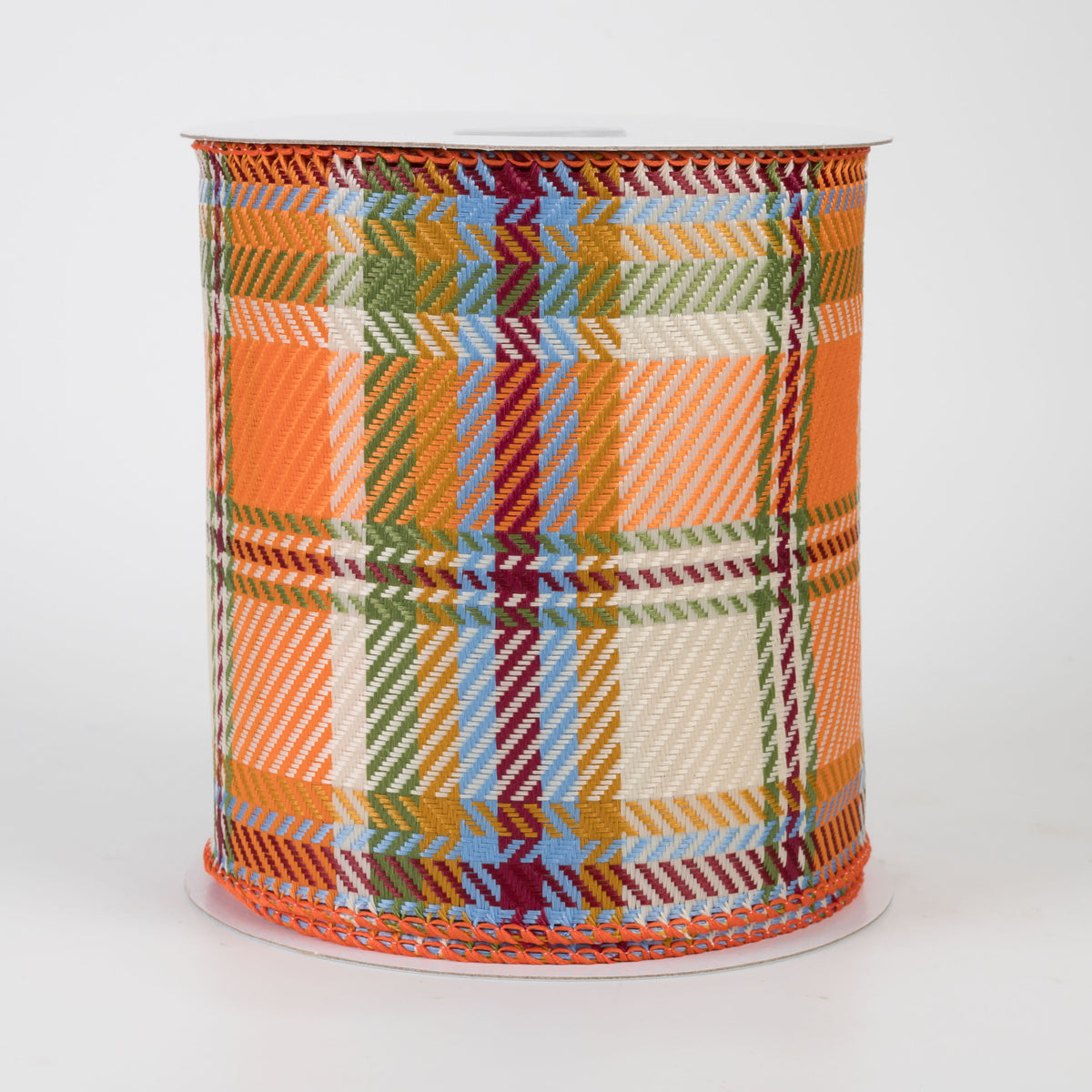 4" Bold Evan Fall Woven Plaid Ribbon: Moss & Blue (10 Yards)