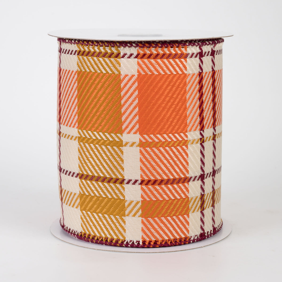4" Bold Evan Fall Woven Plaid Ribbon: Sunflower & Burgundy (10 Yards)
