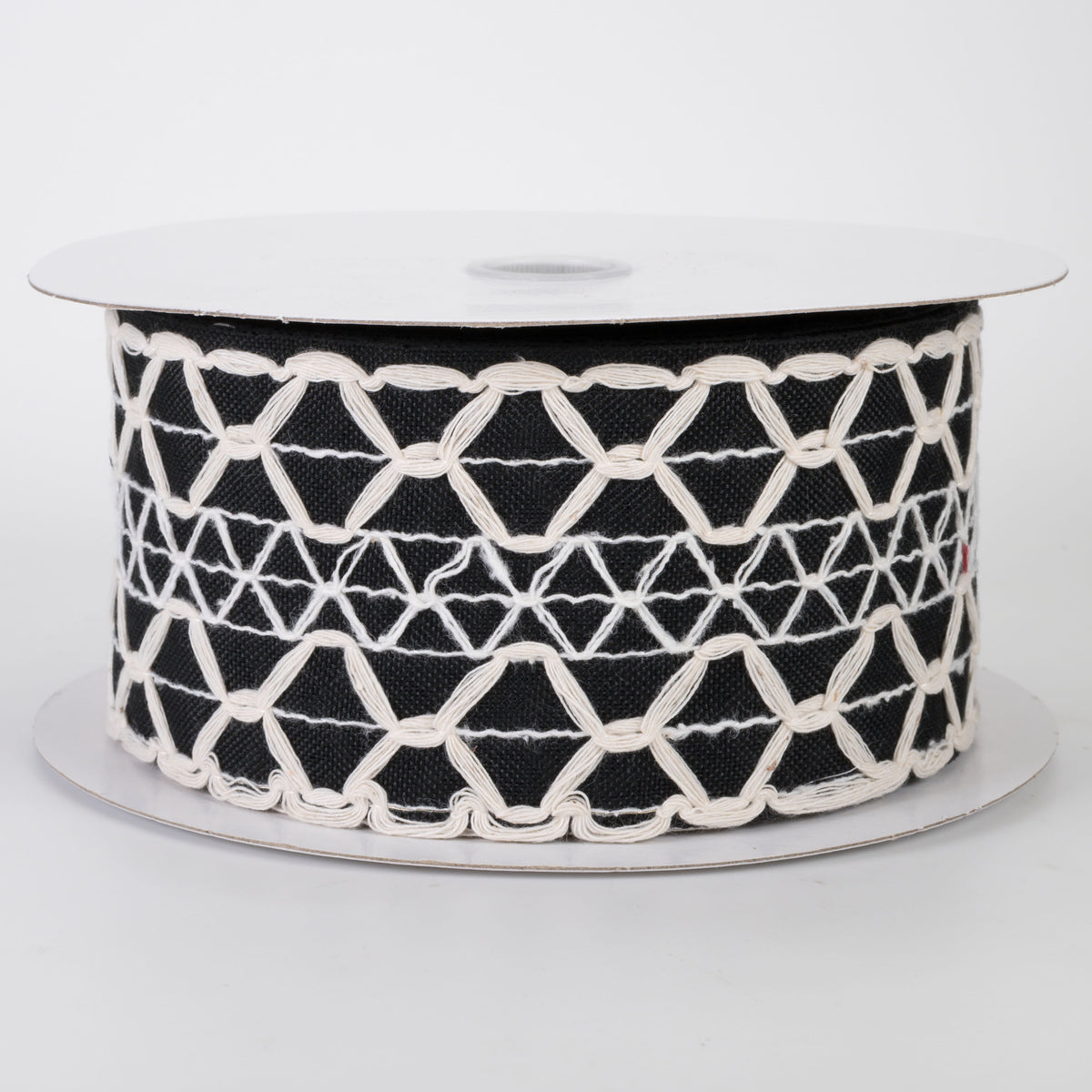 2.5" Ivory Scalloped Weave on Linen Ribbon: Black (10 Yards)