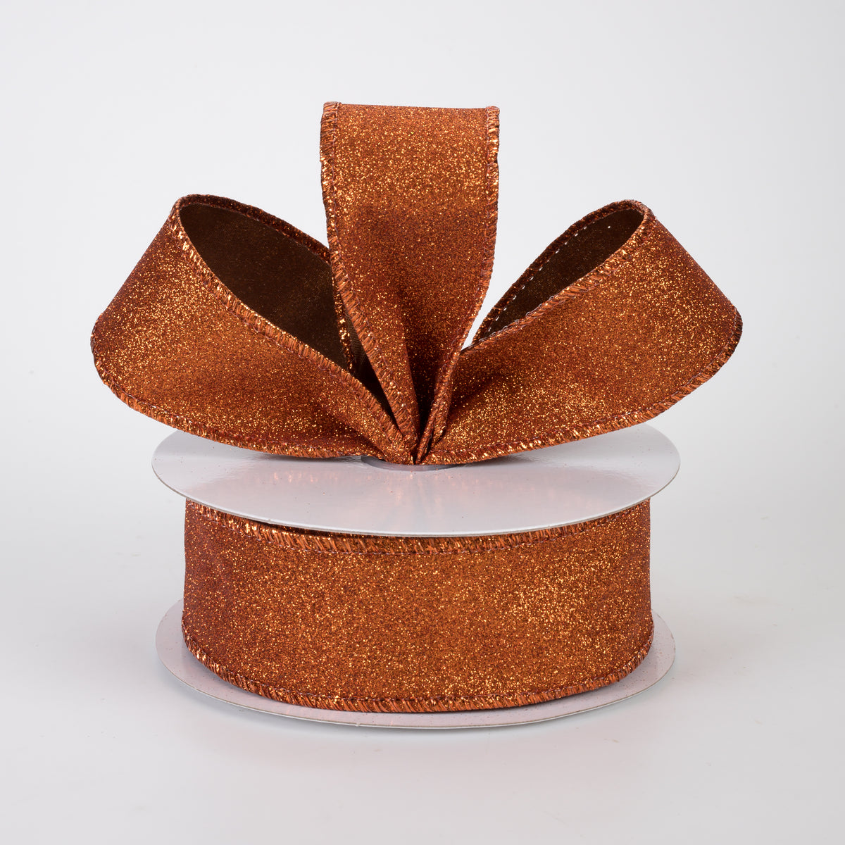 1.5" Lustrous All Flat Glitter Ribbon: Copper Orange (10 Yards)