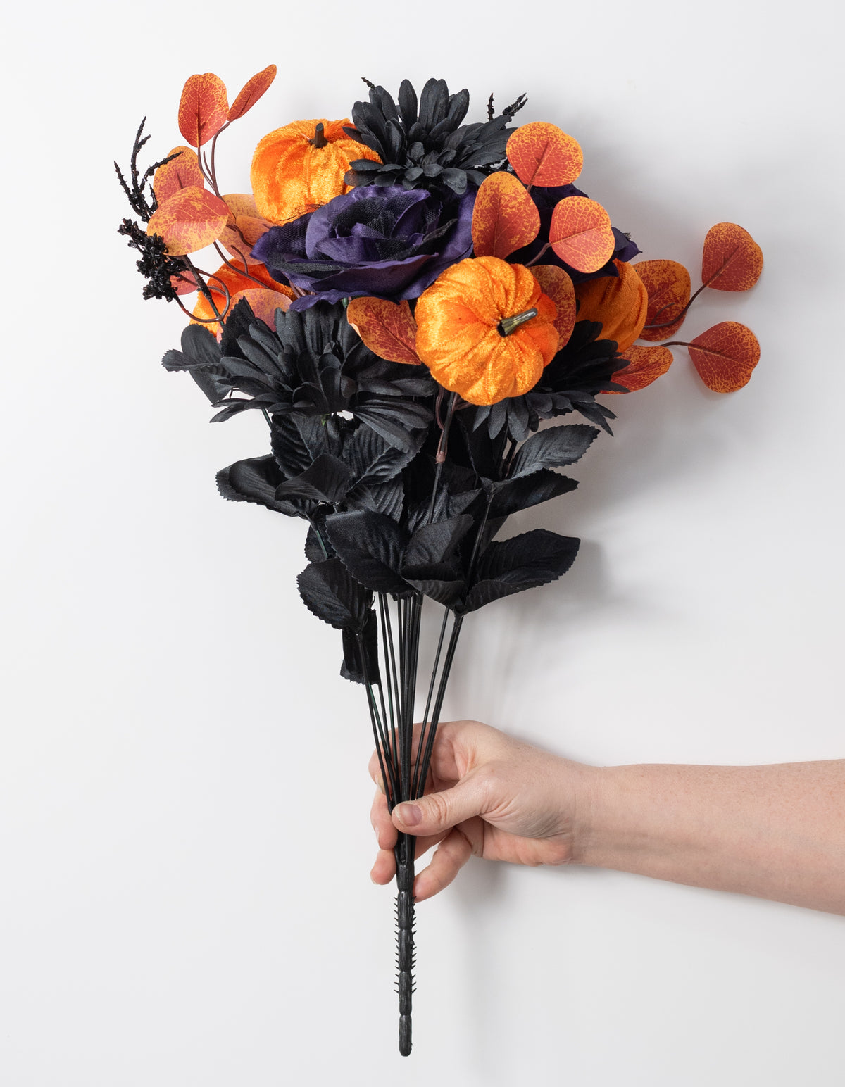 21" Roses & Pumpkins Bush: Purple, Orange & Black (14 Stem)