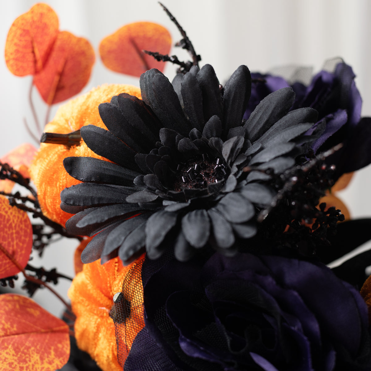 21" Roses & Pumpkins Bush: Purple, Orange & Black (14 Stem)