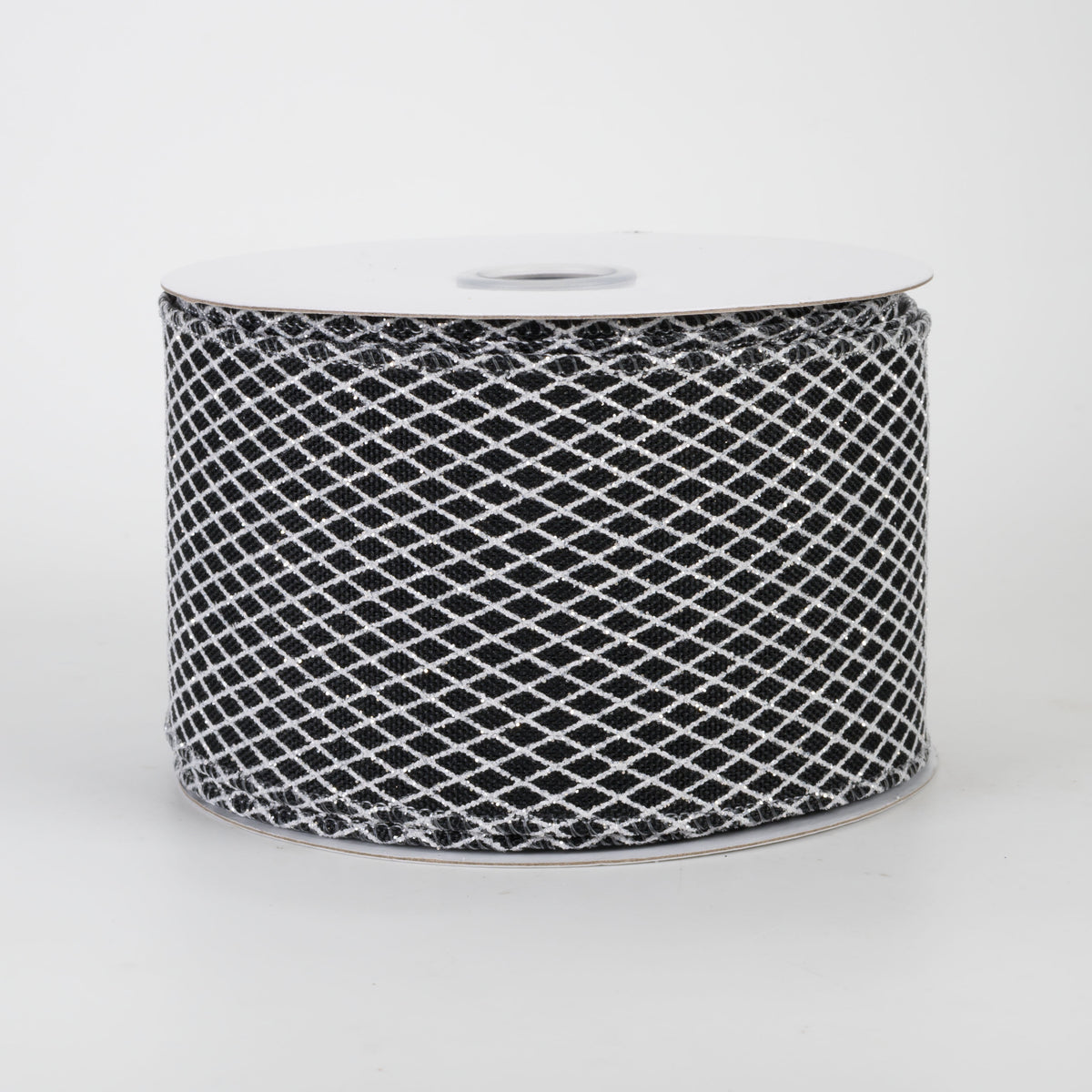 2.5" Mini Glitter Harlequin Ribbon: White on Black (10 Yards)