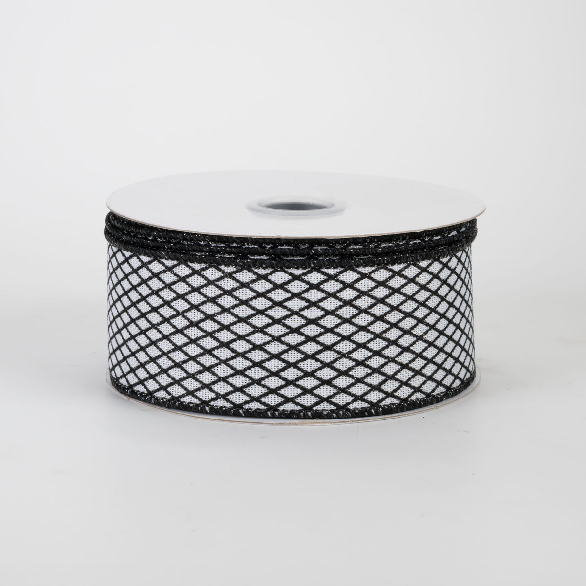 1.5" Mini Glitter Harlequin Ribbon: Black on White (10 Yards)