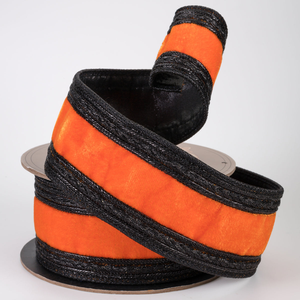 [D Stevens] 2.5" Velvet Black Braid Trim Ribbon: Orange (5 Yards)