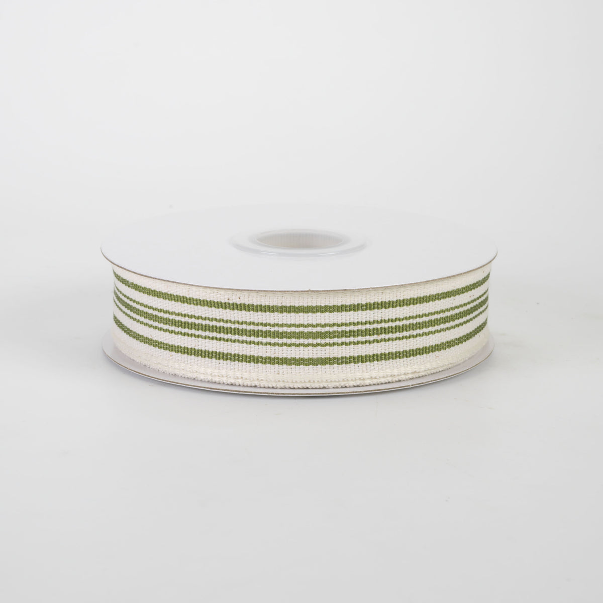 7/8" French Ticking Stripe Ribbon: Ivory & Moss Green (10 Yards)
