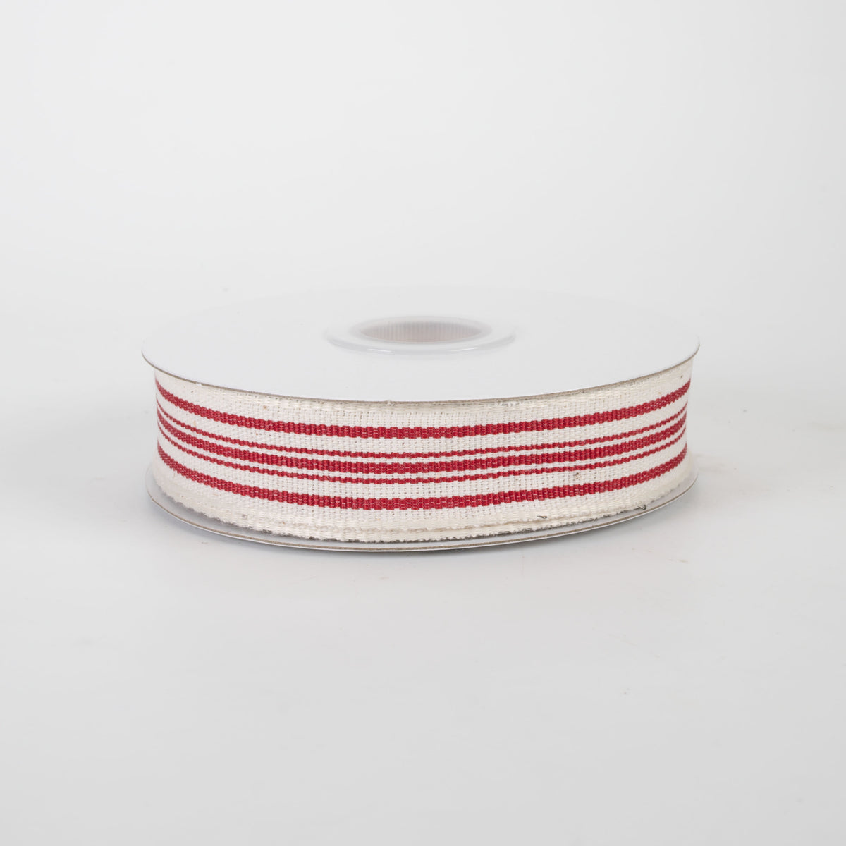 7/8" French Ticking Stripe Ribbon: Ivory & Red (10 Yards)
