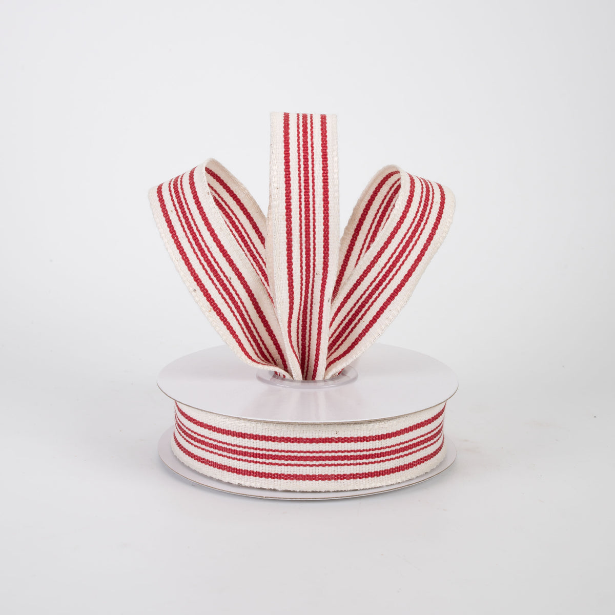 7/8" French Ticking Stripe Ribbon: Ivory & Red (10 Yards)