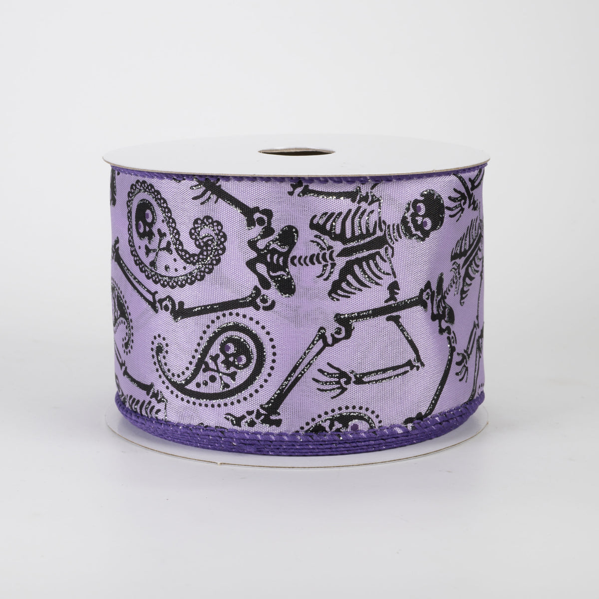 2.5" Skull & Bones Paisley Ribbon: Black on Lavender (10 Yards)