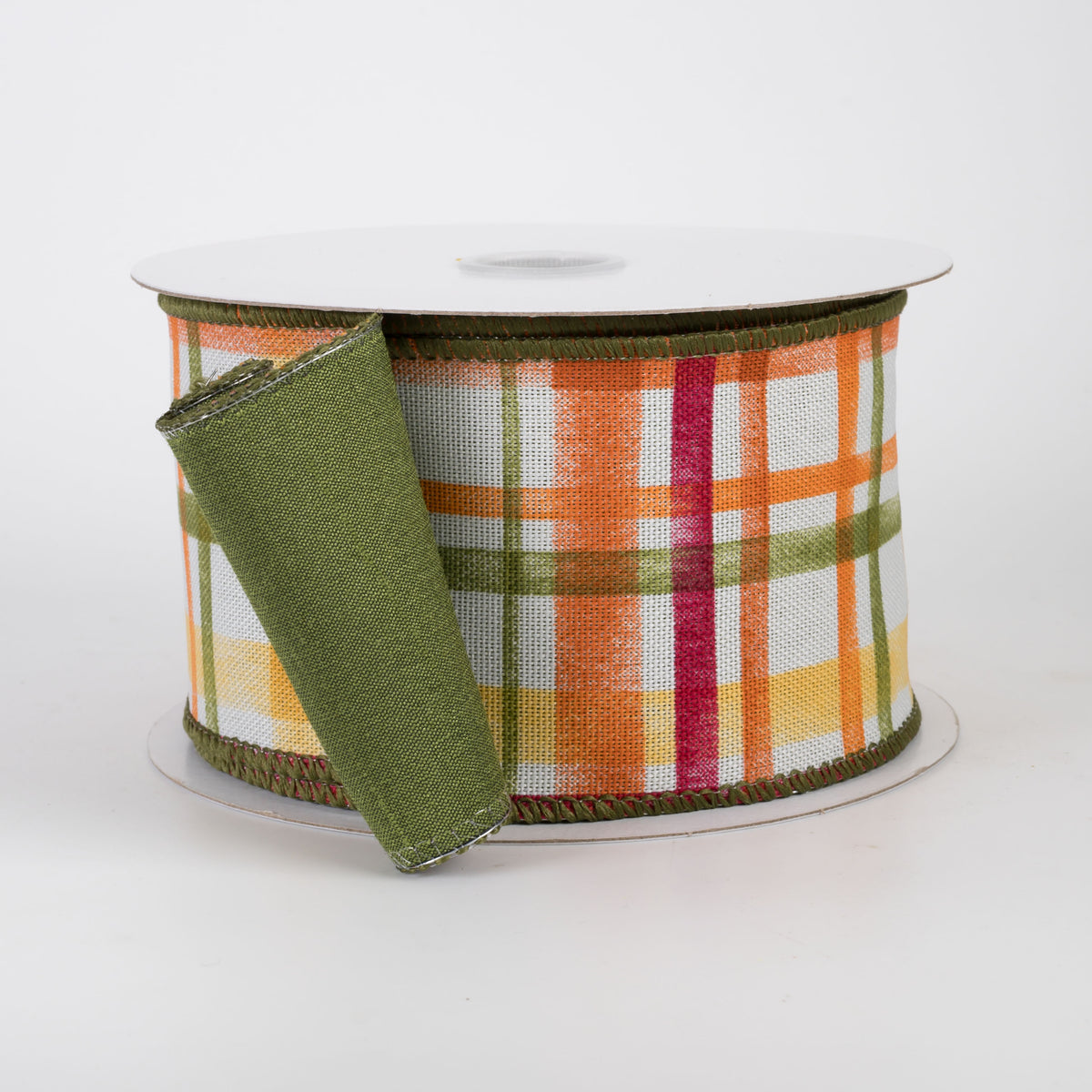 2.5" Double Sided Fused Linen Tuttola Plaid Ribbon: Moss Fall (10 Yards)