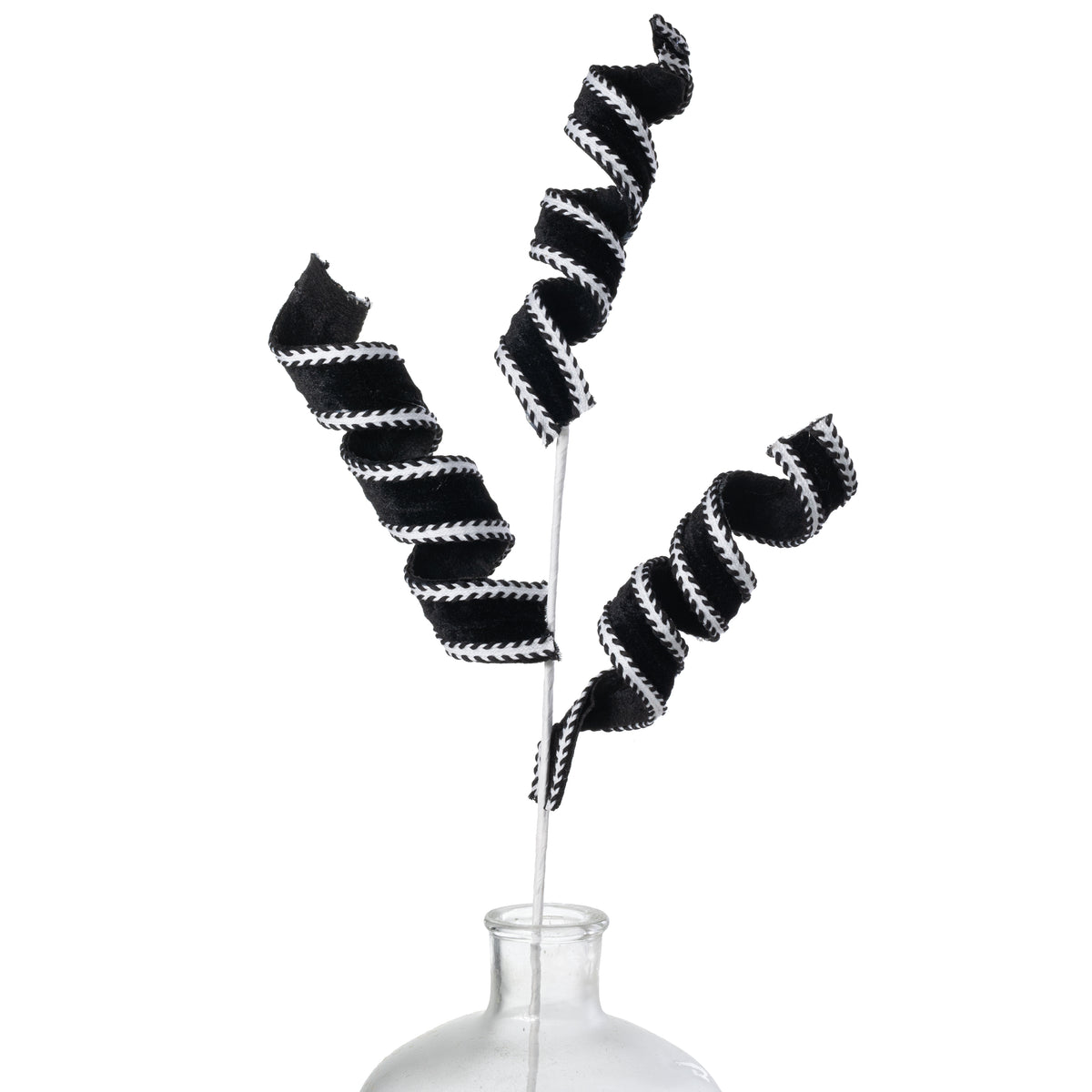30" Velvet Stripe Curly Spray: Black & White