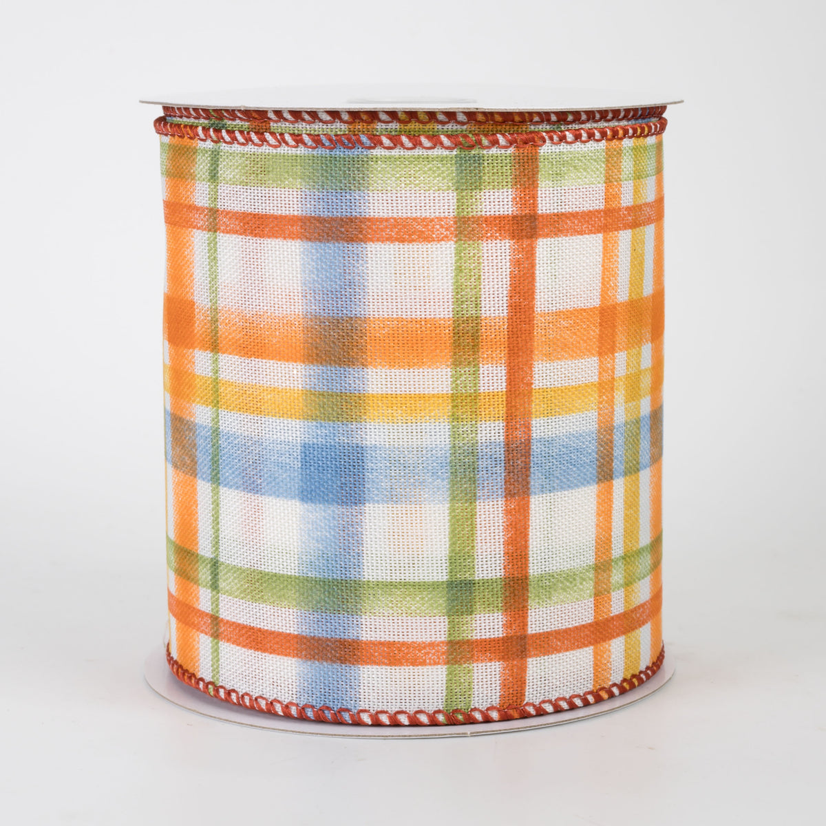 4" Linen Tuttola Plaid Ribbon: Blue Fall on Ivory (10 Yards)