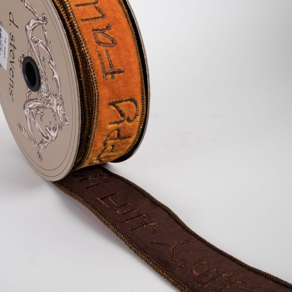 [D Stevens] 1.5" Velvet Embroidered Happy Fall Y'all Ribbon: Orange (10 Yards)