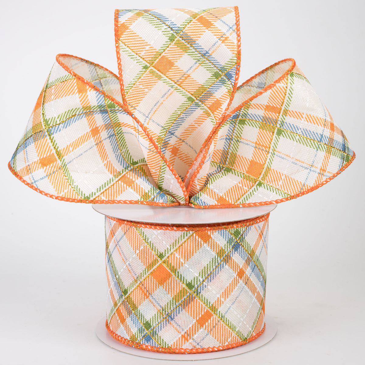 2.5" Linen Diagonal Plaid Ribbon: Blue Fall (10 Yards)