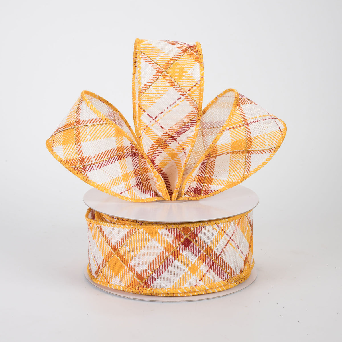 1.5" Linen Diagonal Plaid Ribbon: Burgundy Fall (10 Yards)