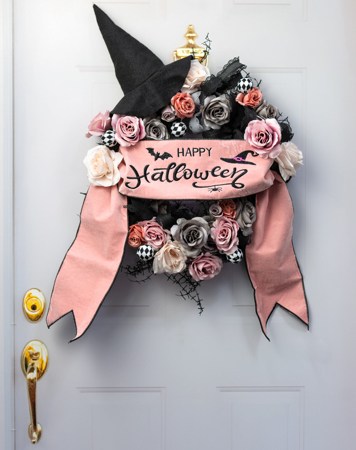 [D Stevens] 6" x 56" Happy Halloween Velvet Banner: Pink