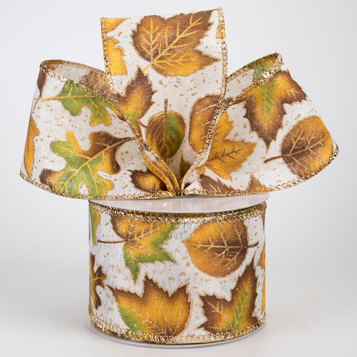 2.5" Linen Big Falling Leaves Ribbon: Ivory (10 Yards)