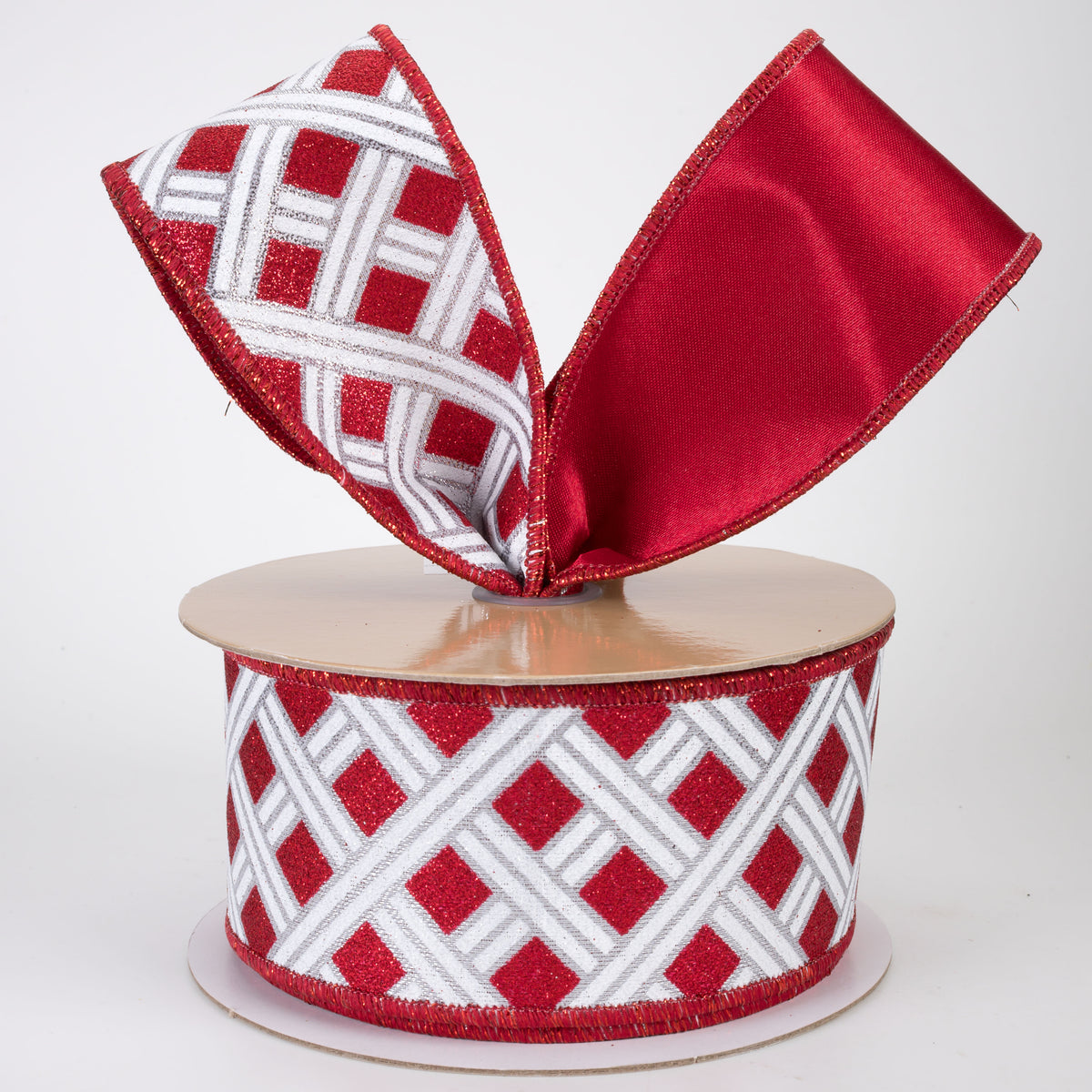 2.5" Double Sided Fused Metallic Basketweave Ribbon: Red & Silver (10 Yards)