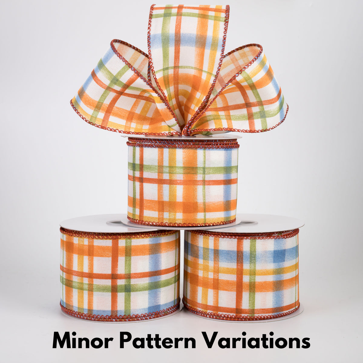 2.5" Linen Tuttola Plaid Ribbon: Blue Fall on Ivory (10 Yards)