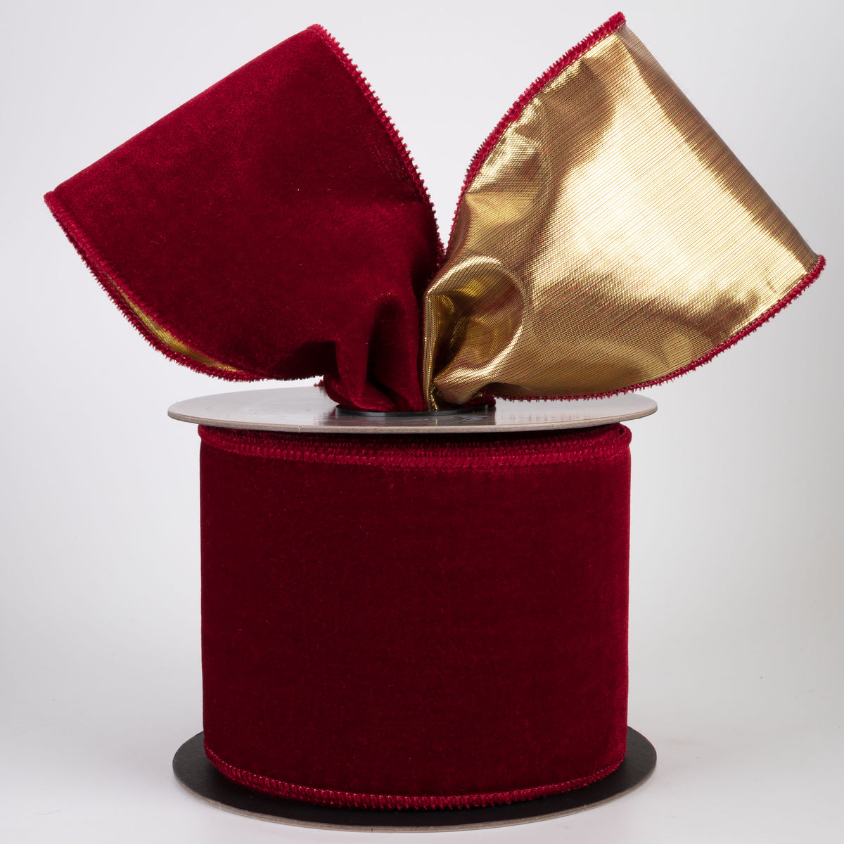 [D Stevens] 4" Velvet & Lamé Gold Back Ribbon: Crimson Red (10 Yards)
