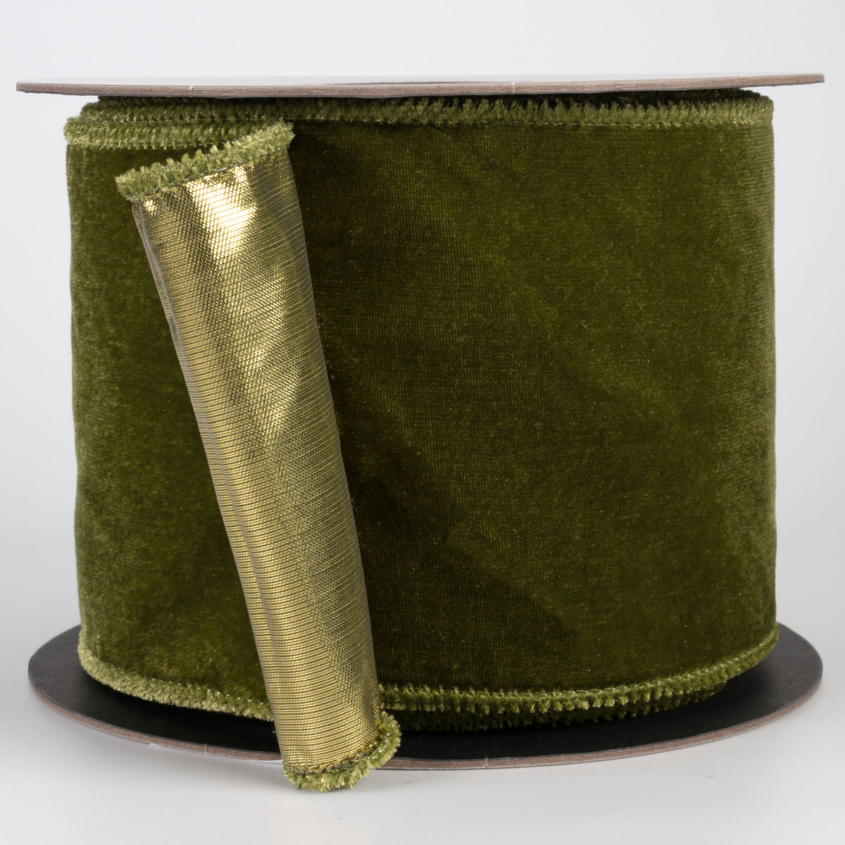 [D Stevens] 4" Velvet & Lamé Gold Back Ribbon: Moss Green (10 Yards)