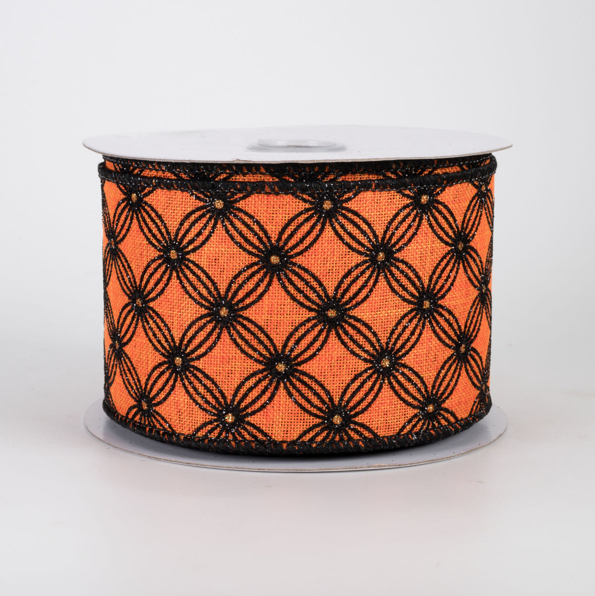 2.5" Quatrefoil Petal Lattice Ribbon: Black on Orange (10 Yards)