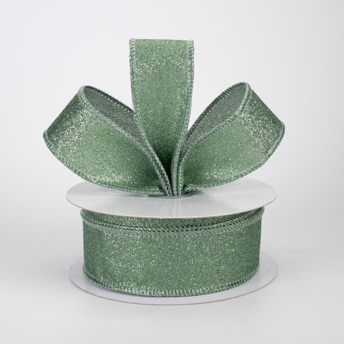 1.5" Shimmer Glitter Ribbon: Sage Green (10 Yards)