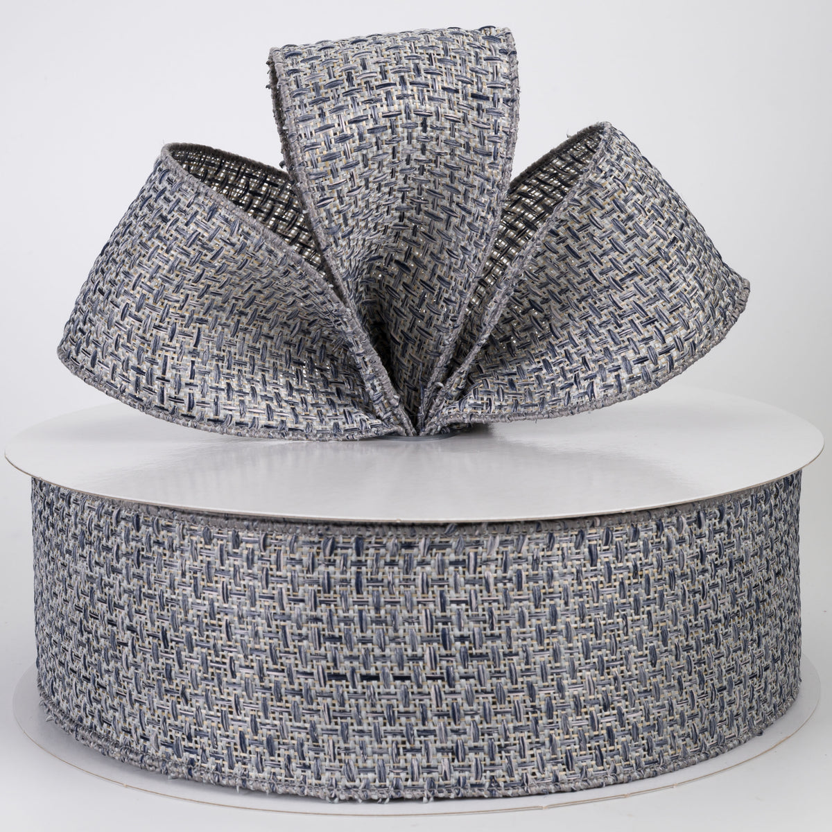2.5" Woven Cross Hatch Ribbon: Denim & Gray (50 Yards)