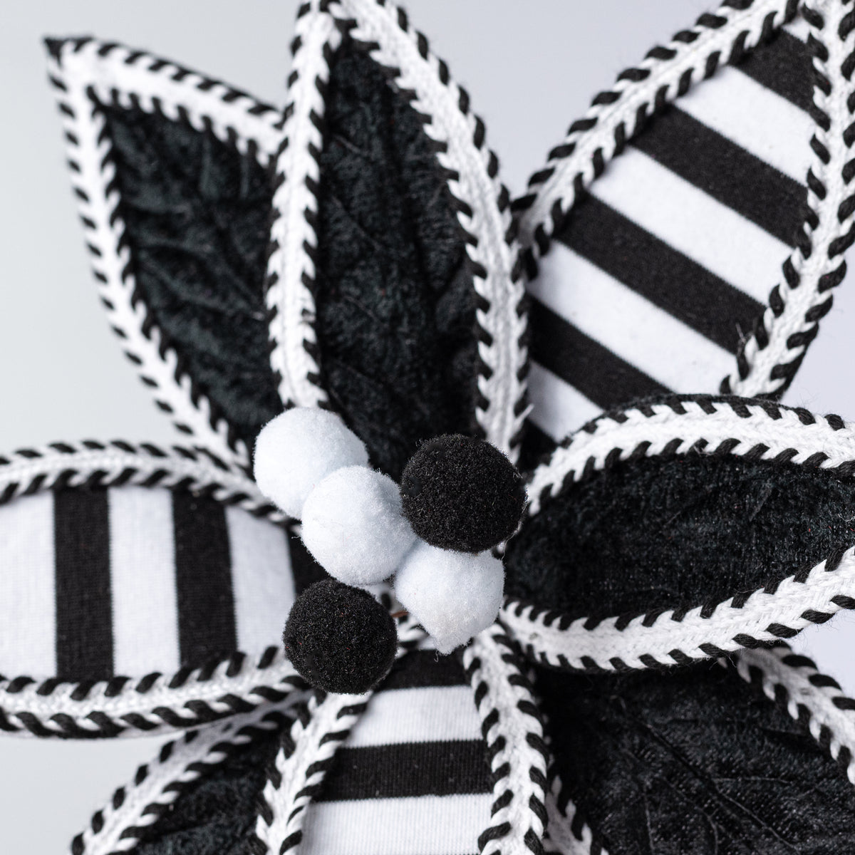 11" x 22" Velvet & Trim Stripe Poinsettia Stem: Black & White