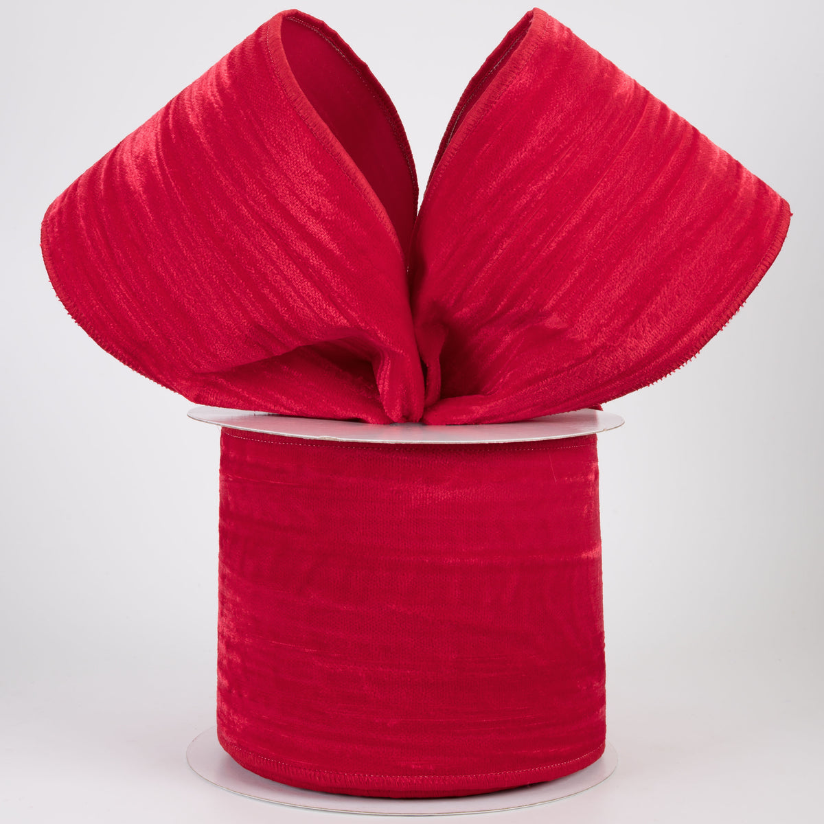 4" Deluxe Crushed Velvet Wired Ribbon: Red (10 Yards)