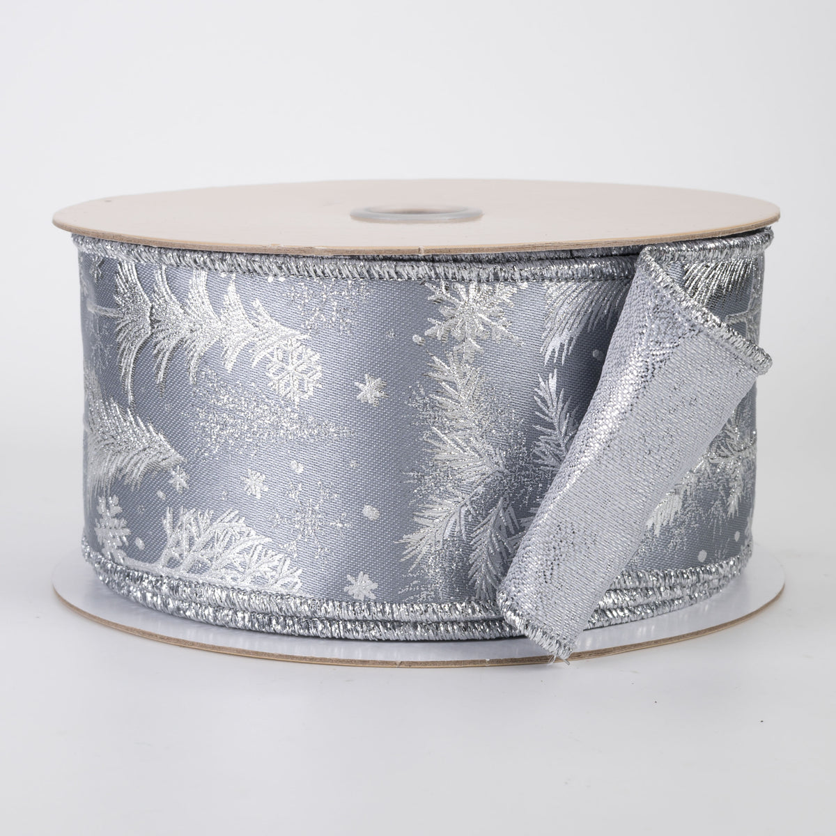 2.5" Double Sided Fused Foil Tree Ribbon: Grey & Silver (10 Yards)