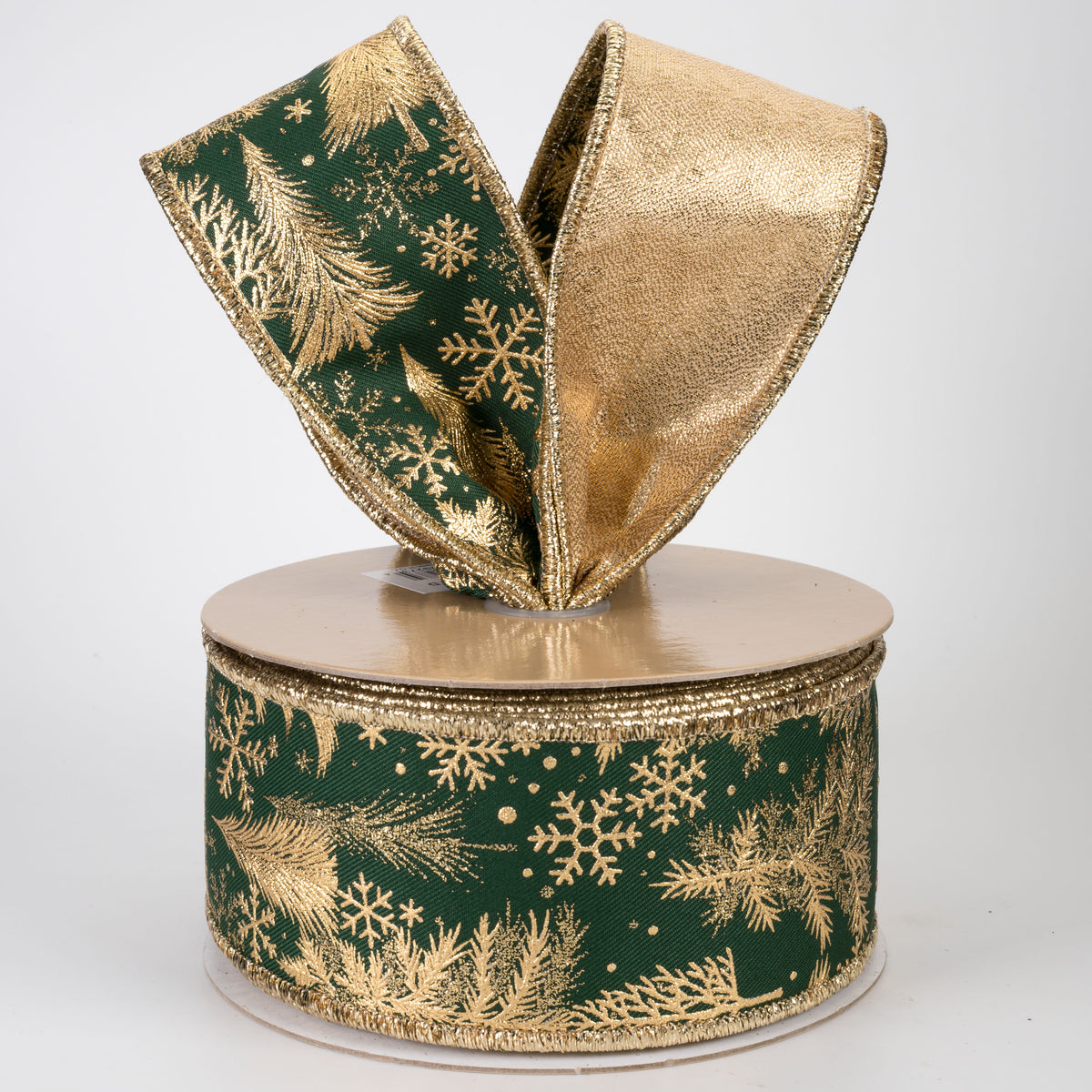 2.5" Double Sided Fused Foil Tree Ribbon: Hunter Green & Gold (10 Yards)