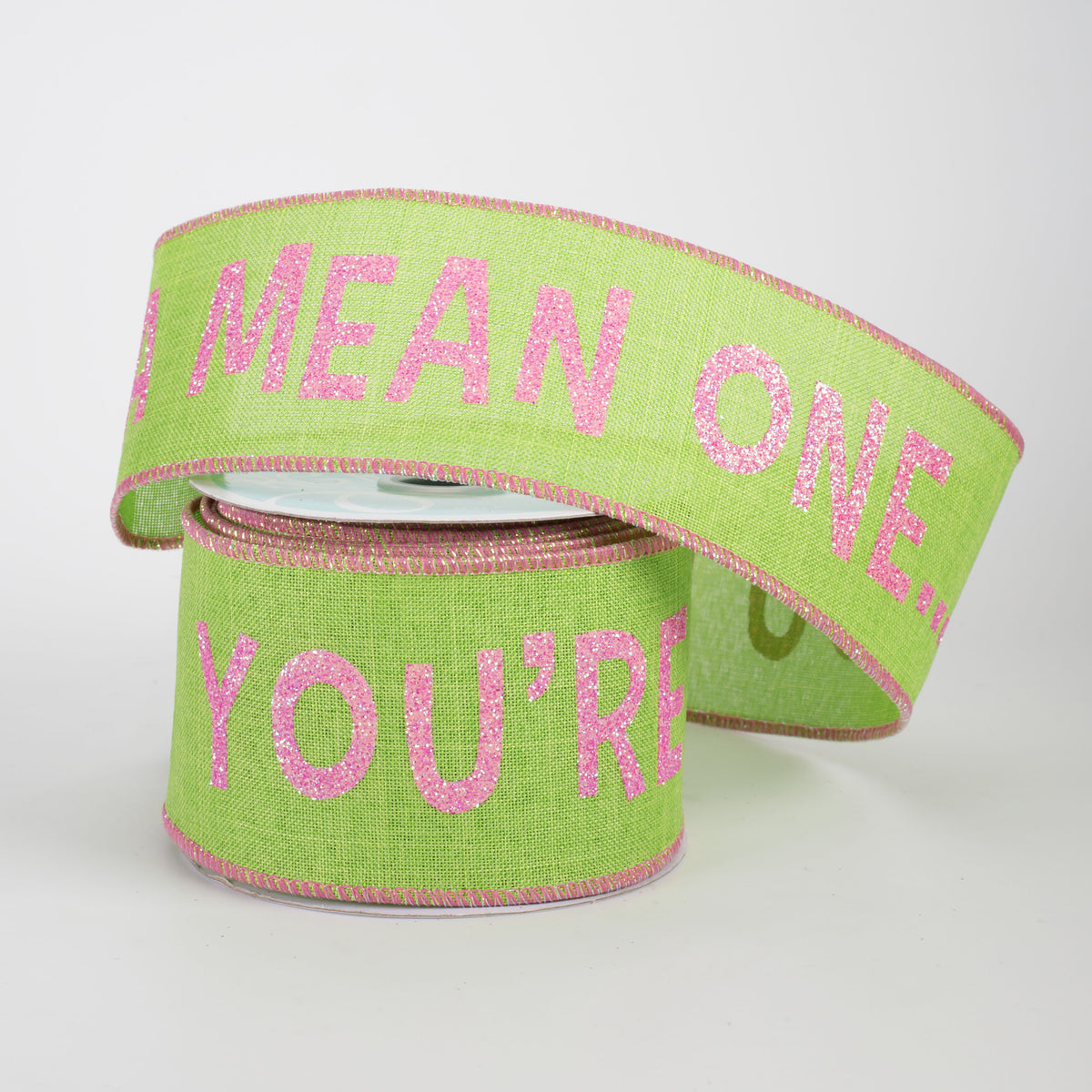 2.5" You're A Mean One Green Monster Ribbon: Pink on Lime (10 Yards)