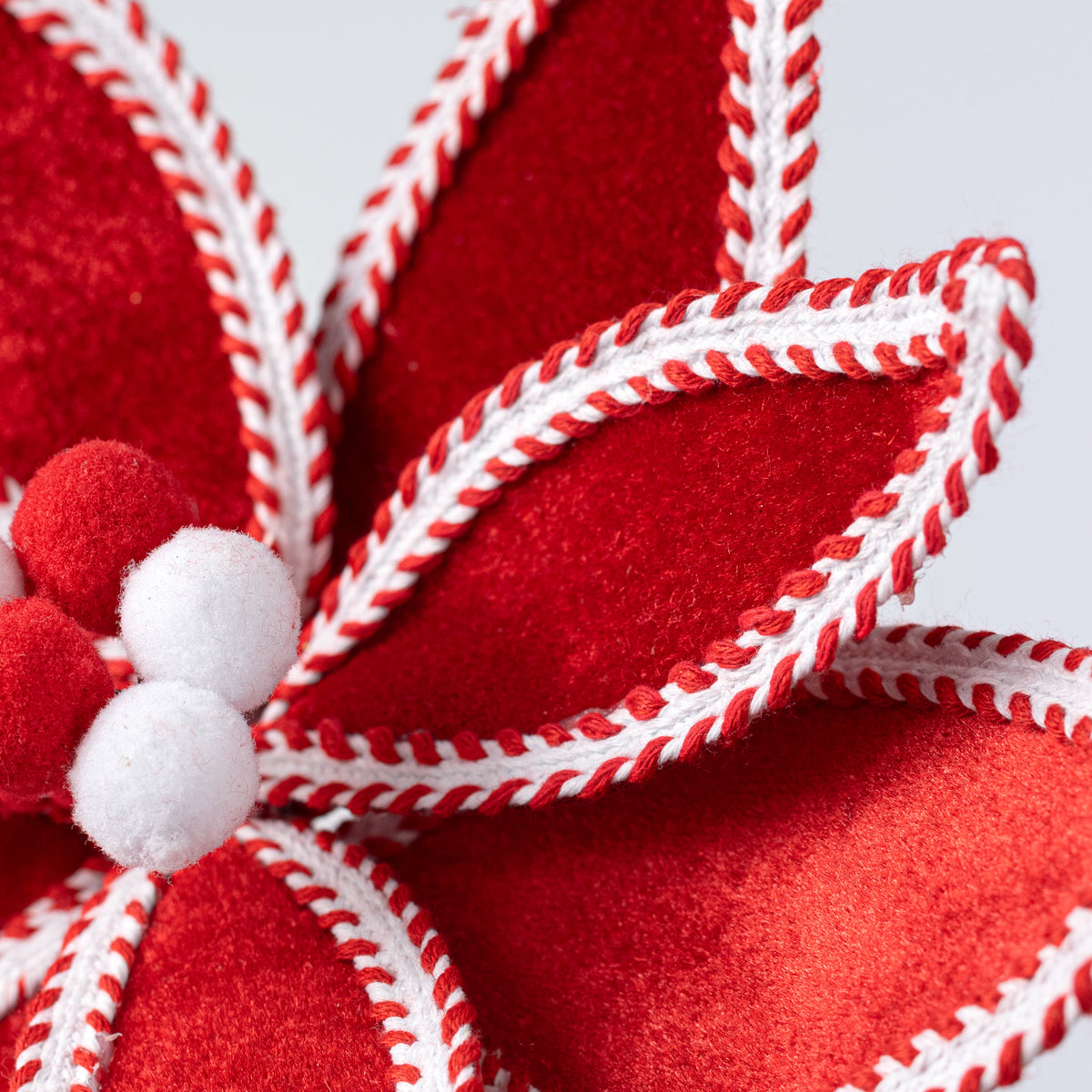 10" x 22" Velvet & Trim Poinsettia Stem: Red & White