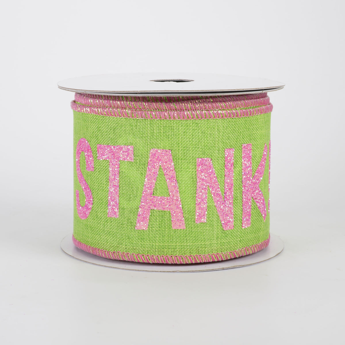 2.5" Stink Stank Stunk Canvas Ribbon: Pink on Green (10 Yards)