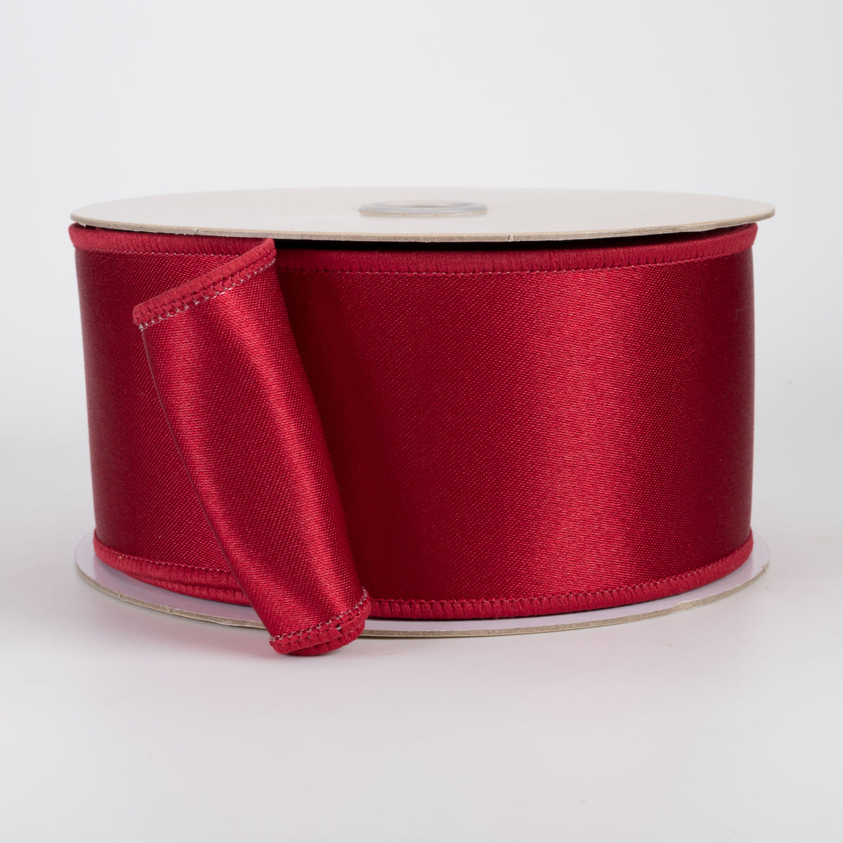 2.5" Double Sided Fused Satin Ribbon: Dark Red (10 Yards)