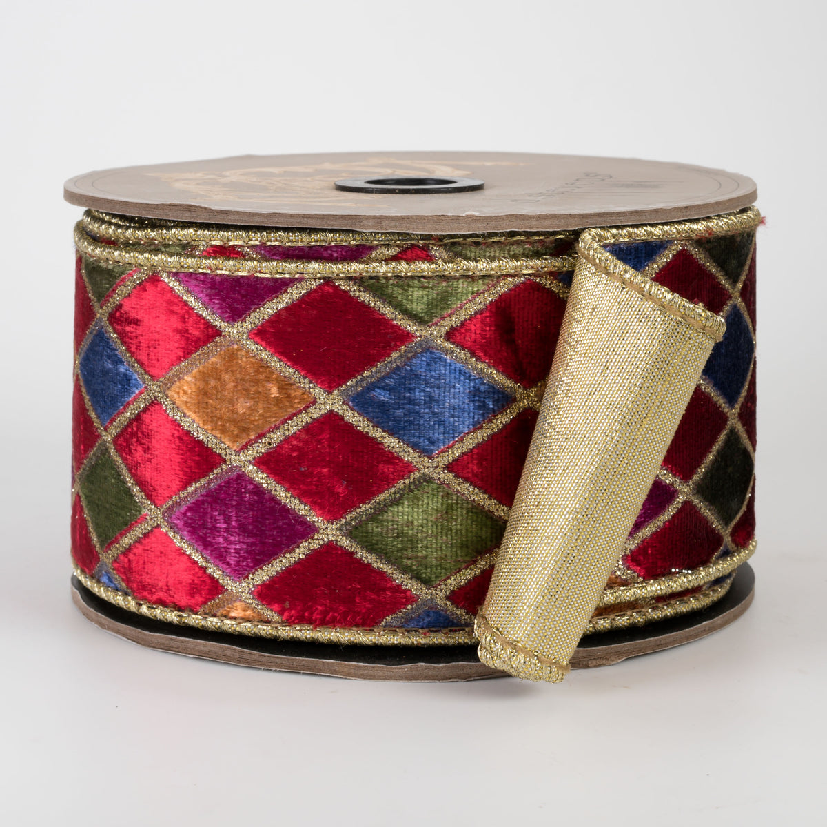 [D Stevens] 2.5" Velvet Glitter Harlequin Ribbon: Nutcracker Gold (10 Yards)