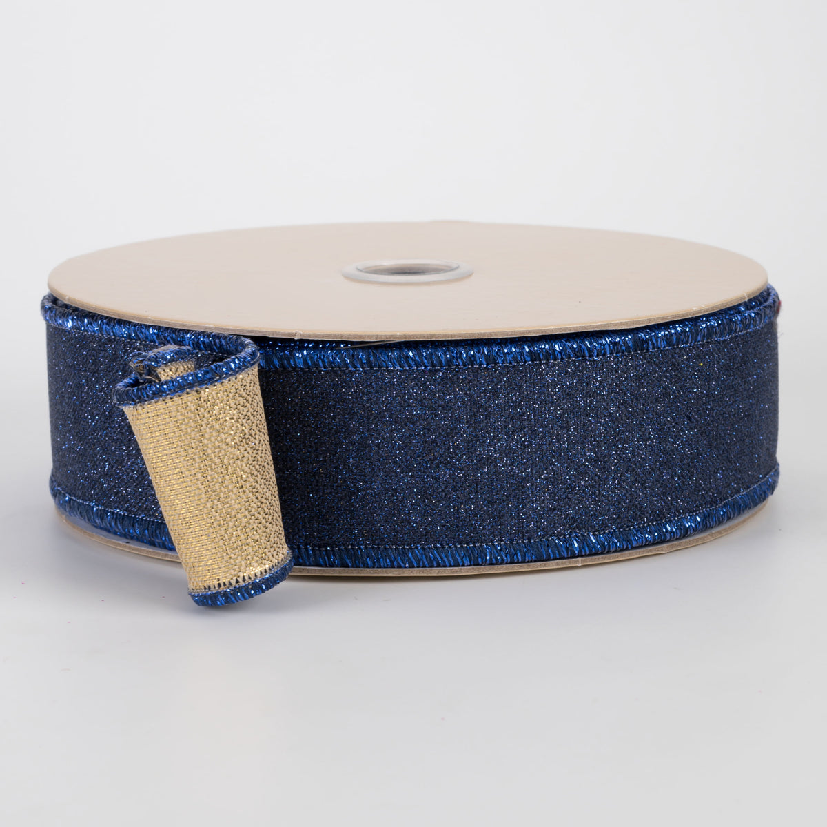 1.5" Double Sided Fused Fine Glitter Ribbon: Navy Blue & Gold (10 Yards)