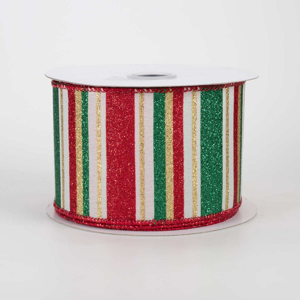 2.5" Multi Glitter Stripes Ribbon: Traditional Christmas on Cream (10 Yards)