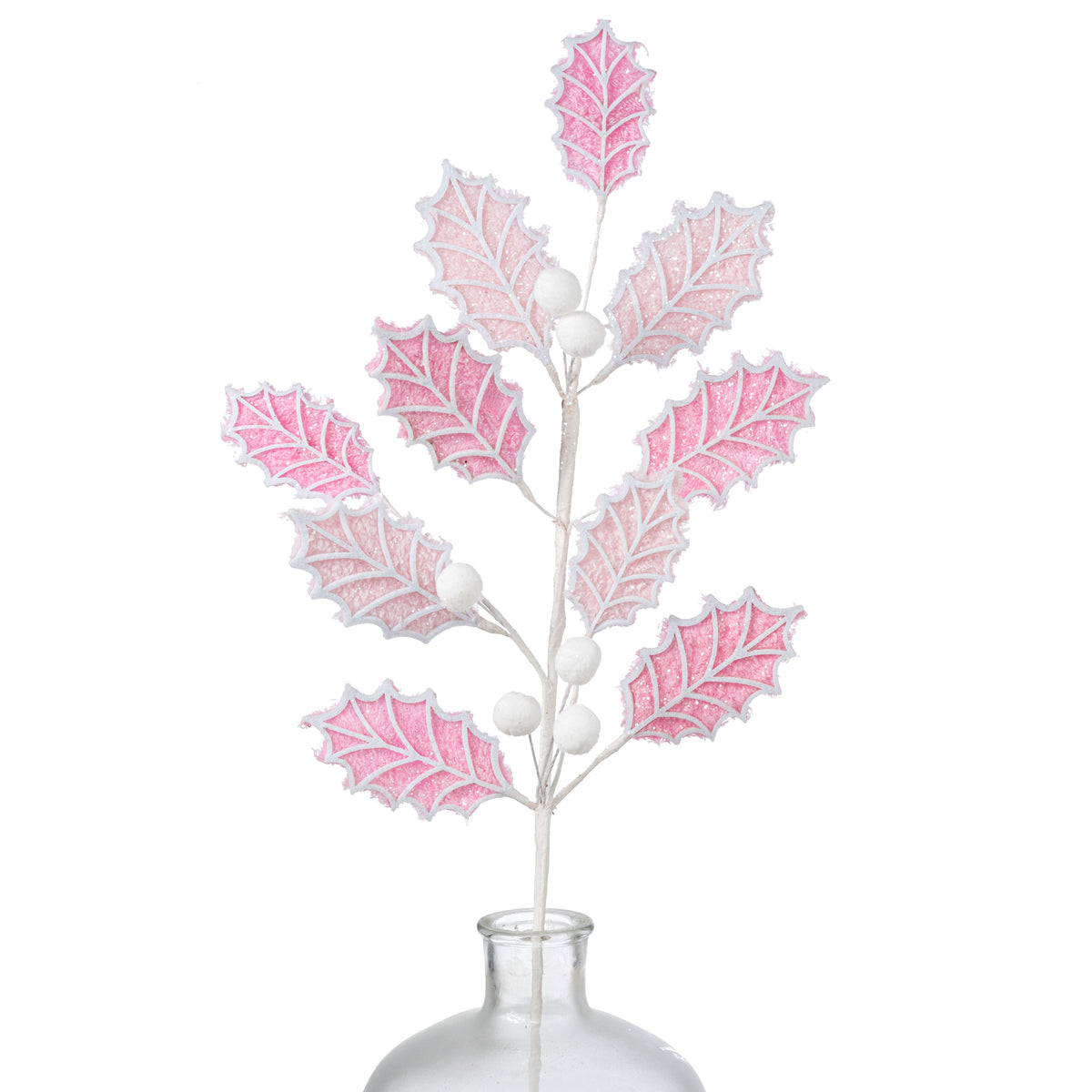 31" Holly Leaves & Balls Spray: Pink & White