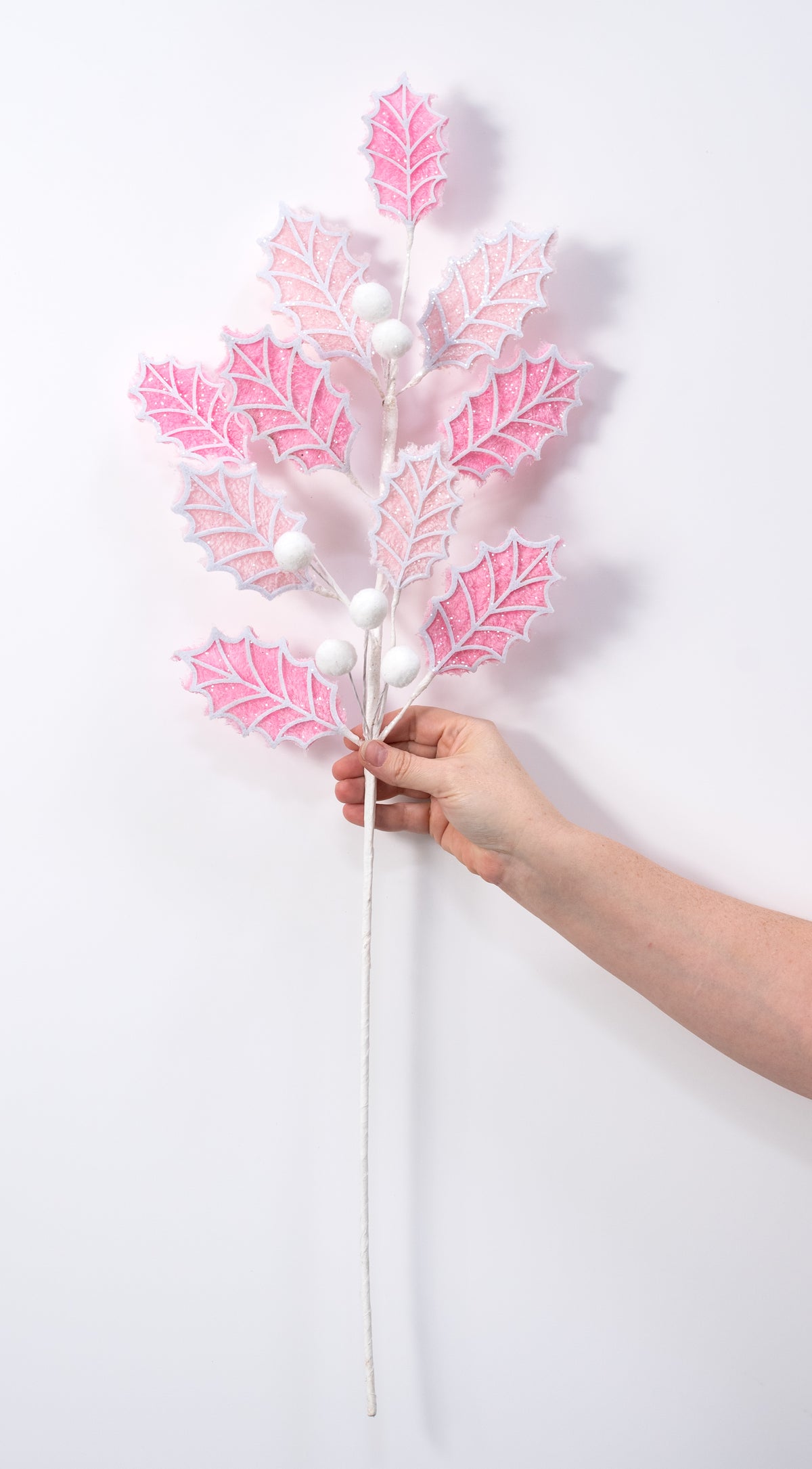 31" Holly Leaves & Balls Spray: Pink & White